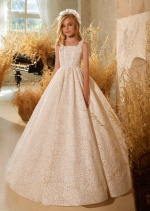 Square Neck Ivory Lace V Back Flower Girl Dress Photoshoot Dress